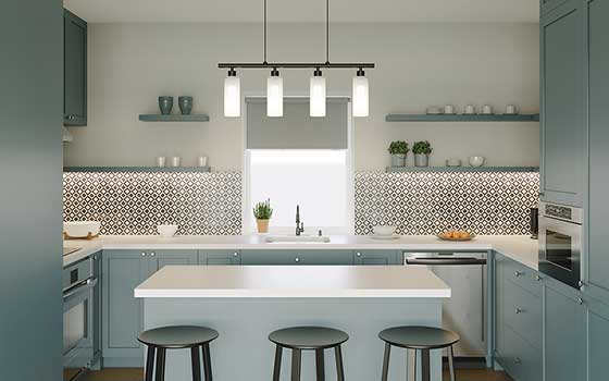 Under cabinet LED and island pendant lights give your kitchen that wow factor you've been waiting for.